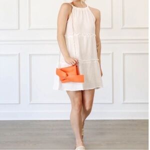 🟤NWT “NEW IN” by VERY J Little Darlin’ Tiered Halter Mini Dress in White LG